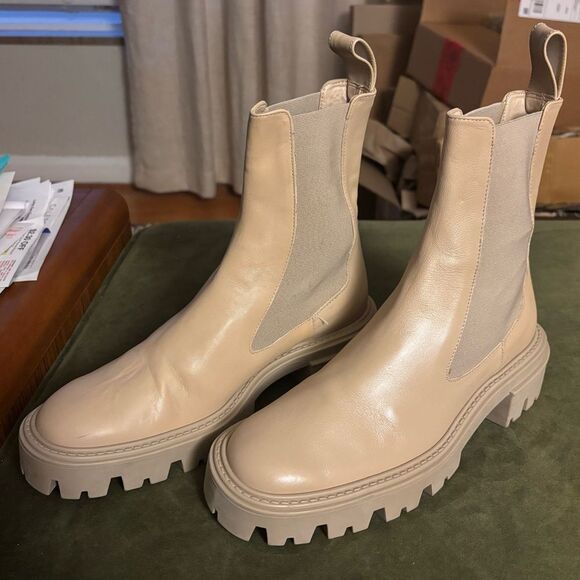 Zara Cream Leather Chunky Lug Sole Platform High Ankle Chelsea Boot Sz 6.5 (37) - Picture 4 of 7